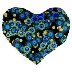 Flower Bomb  9 Large 19  Premium Flano Heart Shape Cushions by PatternFactory