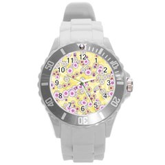 Flower Bomb 10 Round Plastic Sport Watch (l) by PatternFactory