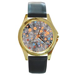 Flower Bomb 12 Round Gold Metal Watch by PatternFactory