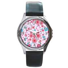 Flower Bomb 11 Round Metal Watch by PatternFactory