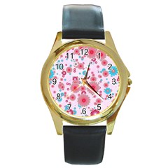 Flower Bomb 11 Round Gold Metal Watch by PatternFactory