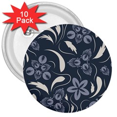 Folk Flowers Pattern  3  Buttons (10 Pack)  by Eskimos