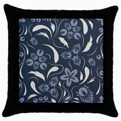 Folk Flowers Pattern  Throw Pillow Case (black) by Eskimos