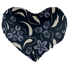 Folk Flowers Pattern  Large 19  Premium Heart Shape Cushions by Eskimos