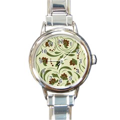 Folk Flowers Pattern  Round Italian Charm Watch by Eskimos