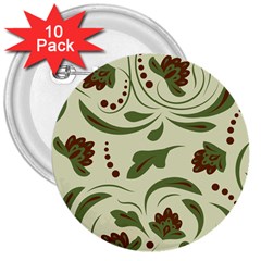 Folk Flowers Pattern  3  Buttons (10 Pack)  by Eskimos