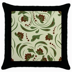 Folk Flowers Pattern  Throw Pillow Case (black) by Eskimos