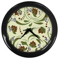 Folk Flowers Pattern  Wall Clock (black) by Eskimos