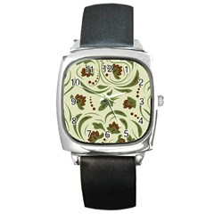 Folk Flowers Pattern  Square Metal Watch by Eskimos