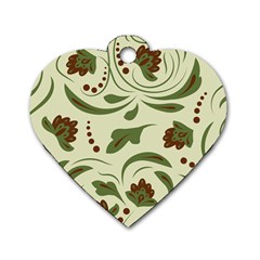 Folk Flowers Pattern  Dog Tag Heart (one Side) by Eskimos