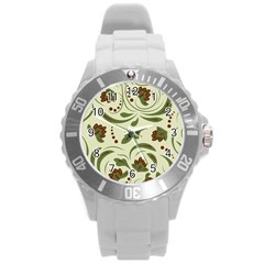 Folk Flowers Pattern  Round Plastic Sport Watch (l) by Eskimos