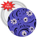 Folk flowers pattern  3  Buttons (10 pack)  Front