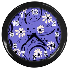 Folk Flowers Pattern  Wall Clock (black) by Eskimos