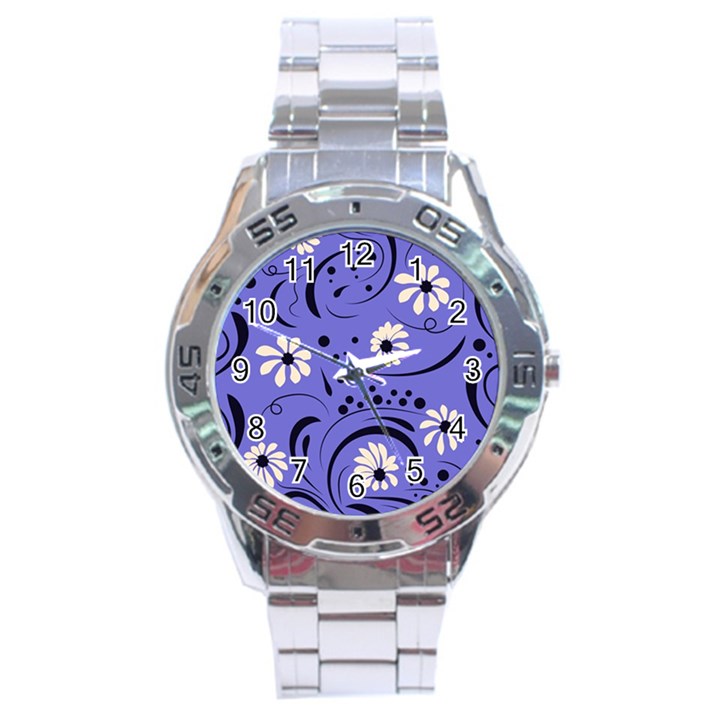 Folk flowers pattern  Stainless Steel Analogue Watch