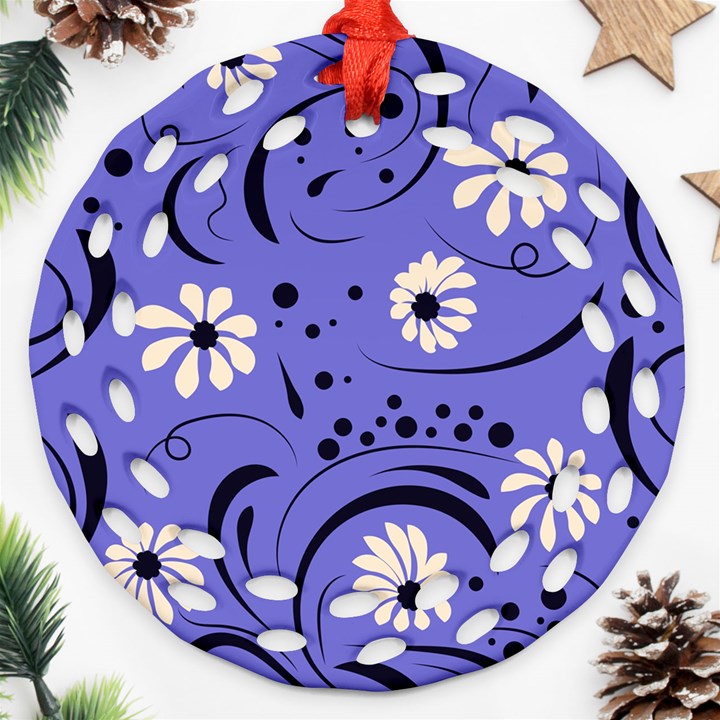 Folk flowers pattern  Round Filigree Ornament (Two Sides)