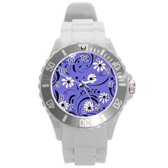 Folk Flowers Pattern  Round Plastic Sport Watch (l) by Eskimos