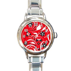 Folk Flowers Pattern  Round Italian Charm Watch by Eskimos