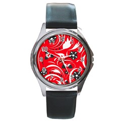 Folk Flowers Pattern  Round Metal Watch by Eskimos