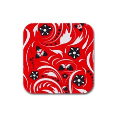 Folk Flowers Pattern  Rubber Square Coaster (4 Pack)  by Eskimos