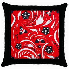 Folk Flowers Pattern  Throw Pillow Case (black) by Eskimos