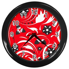 Folk Flowers Pattern  Wall Clock (black) by Eskimos