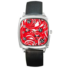 Folk Flowers Pattern  Square Metal Watch by Eskimos