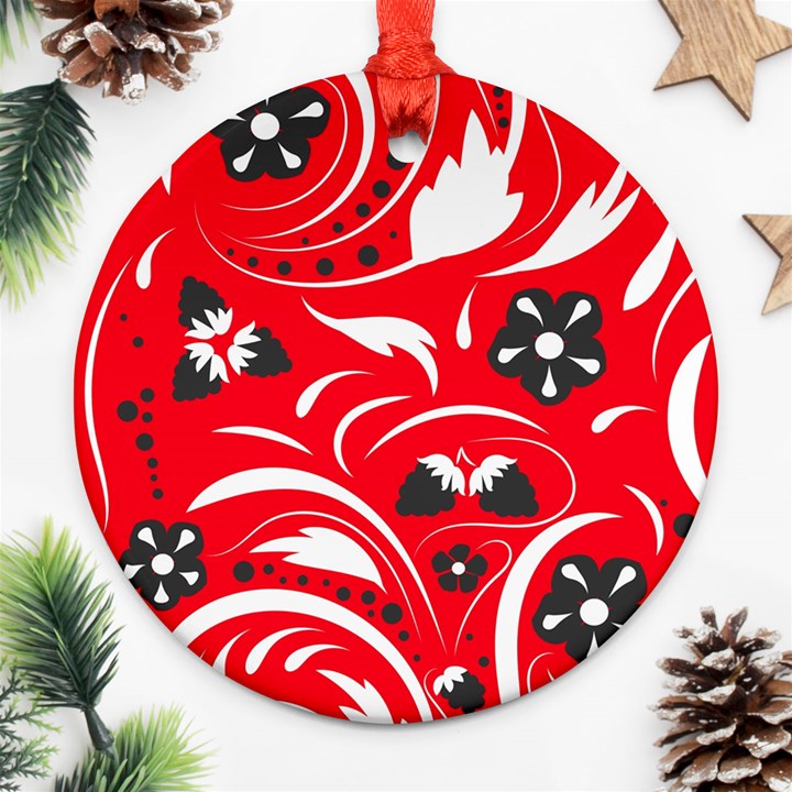 Folk flowers pattern  Round Ornament (Two Sides)