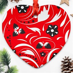 Folk Flowers Pattern  Heart Ornament (two Sides) by Eskimos