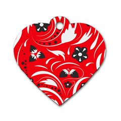 Folk Flowers Pattern  Dog Tag Heart (two Sides) by Eskimos