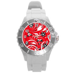 Folk Flowers Pattern  Round Plastic Sport Watch (l) by Eskimos