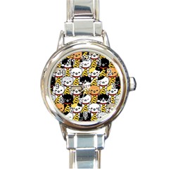 Cat-seamless-pattern-lucky-cat-japan-maneki-neko-vector-kitten-calico-pet-scarf-isolated-repeat-back Round Italian Charm Watch by elchino