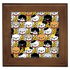 Cat-seamless-pattern-lucky-cat-japan-maneki-neko-vector-kitten-calico-pet-scarf-isolated-repeat-back Framed Tile by elchino