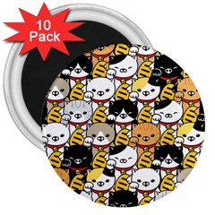 Cat-seamless-pattern-lucky-cat-japan-maneki-neko-vector-kitten-calico-pet-scarf-isolated-repeat-back 3  Magnets (10 Pack)  by elchino