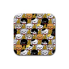 Cat-seamless-pattern-lucky-cat-japan-maneki-neko-vector-kitten-calico-pet-scarf-isolated-repeat-back Rubber Coaster (square) 