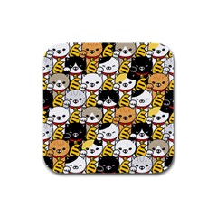 Cat-seamless-pattern-lucky-cat-japan-maneki-neko-vector-kitten-calico-pet-scarf-isolated-repeat-back Rubber Square Coaster (4 Pack)  by elchino