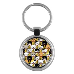 Cat-seamless-pattern-lucky-cat-japan-maneki-neko-vector-kitten-calico-pet-scarf-isolated-repeat-back Key Chain (round)