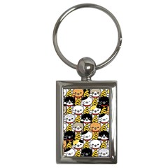 Cat-seamless-pattern-lucky-cat-japan-maneki-neko-vector-kitten-calico-pet-scarf-isolated-repeat-back Key Chain (rectangle) by elchino