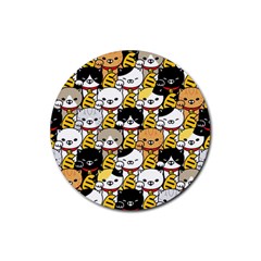 Cat-seamless-pattern-lucky-cat-japan-maneki-neko-vector-kitten-calico-pet-scarf-isolated-repeat-back Rubber Round Coaster (4 Pack)  by elchino