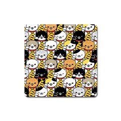 Cat-seamless-pattern-lucky-cat-japan-maneki-neko-vector-kitten-calico-pet-scarf-isolated-repeat-back Square Magnet by elchino