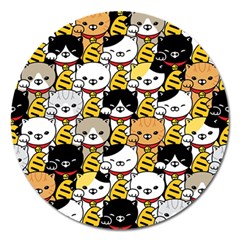 Cat-seamless-pattern-lucky-cat-japan-maneki-neko-vector-kitten-calico-pet-scarf-isolated-repeat-back Magnet 5  (round)