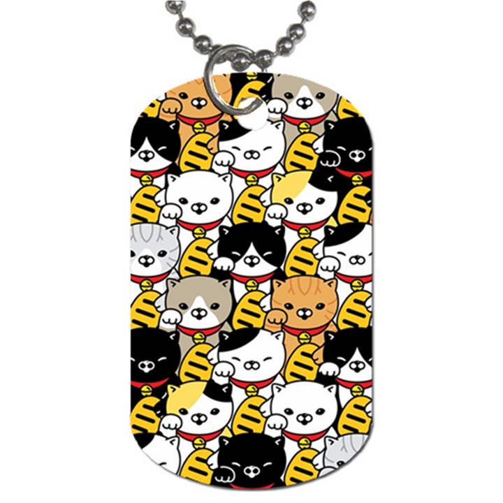 Cat-seamless-pattern-lucky-cat-japan-maneki-neko-vector-kitten-calico-pet-scarf-isolated-repeat-back Dog Tag (One Side)