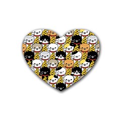 Cat-seamless-pattern-lucky-cat-japan-maneki-neko-vector-kitten-calico-pet-scarf-isolated-repeat-back Heart Coaster (4 Pack)  by elchino