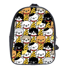 Cat-seamless-pattern-lucky-cat-japan-maneki-neko-vector-kitten-calico-pet-scarf-isolated-repeat-back School Bag (large) by elchino