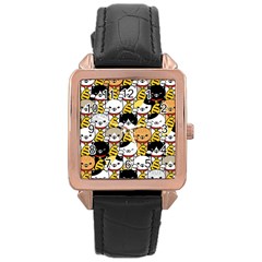 Cat-seamless-pattern-lucky-cat-japan-maneki-neko-vector-kitten-calico-pet-scarf-isolated-repeat-back Rose Gold Leather Watch  by elchino