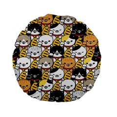 Cat-seamless-pattern-lucky-cat-japan-maneki-neko-vector-kitten-calico-pet-scarf-isolated-repeat-back Standard 15  Premium Flano Round Cushions by elchino