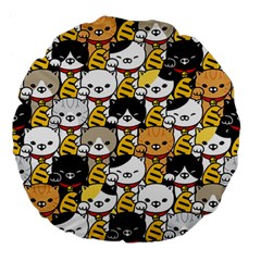 Cat-seamless-pattern-lucky-cat-japan-maneki-neko-vector-kitten-calico-pet-scarf-isolated-repeat-back Large 18  Premium Flano Round Cushions by elchino