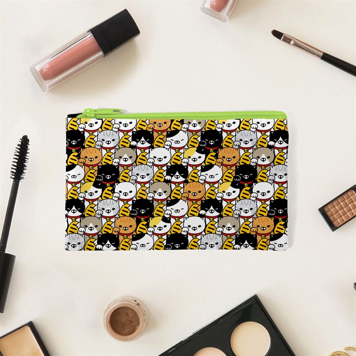 Cat-seamless-pattern-lucky-cat-japan-maneki-neko-vector-kitten-calico-pet-scarf-isolated-repeat-back Cosmetic Bag (XS)