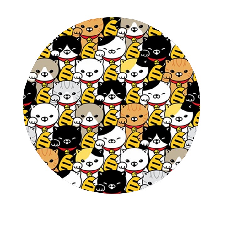 Cat-seamless-pattern-lucky-cat-japan-maneki-neko-vector-kitten-calico-pet-scarf-isolated-repeat-back Mini Round Pill Box