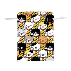 Cat-seamless-pattern-lucky-cat-japan-maneki-neko-vector-kitten-calico-pet-scarf-isolated-repeat-back Lightweight Drawstring Pouch (m) by elchino