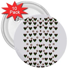 Hearts And Pearls For Love And Plants For Peace 3  Buttons (10 Pack)  by pepitasart